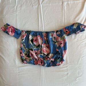 Floral Off-Shoulder Blouse - Blue and Pink - The Hanger
